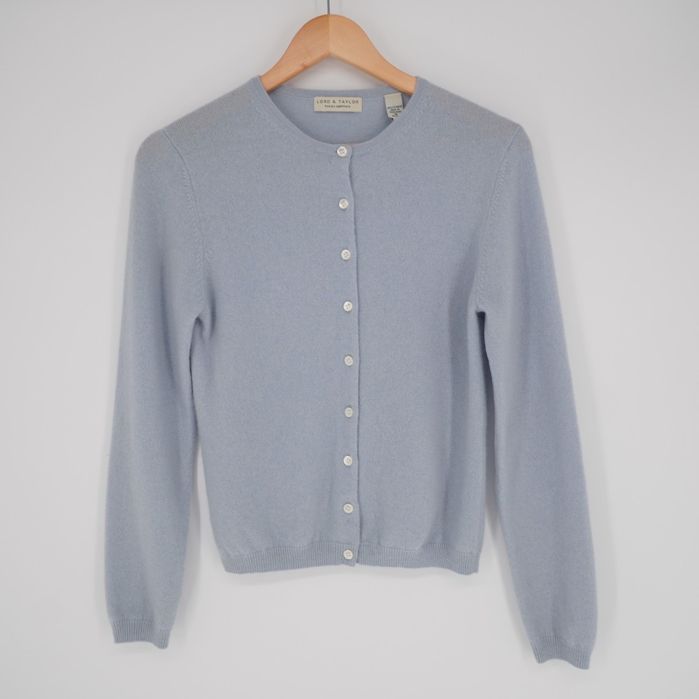 Lord & Taylor 2 Ply Cashmere Cardigan Sweater Womens M Blue Luxury Vintage 90s - Picture 11 of 12
